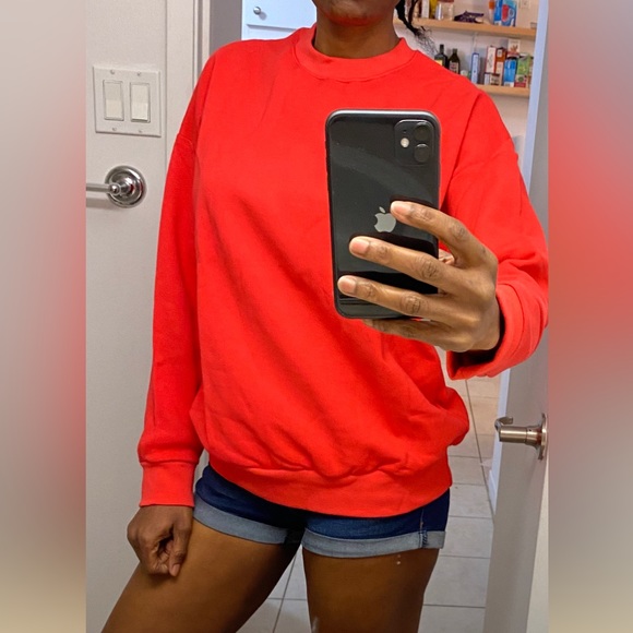 NEW Cherish  Tomato cotton long sleeve  Crew neck Fleece Lined Sweatshirt - Picture 4 of 8